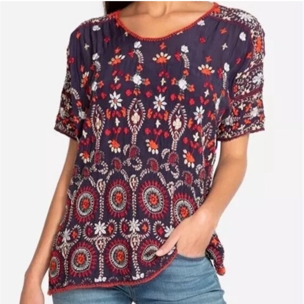 Johnny Was Melia Embroidered Tunic Blouse Top S Small